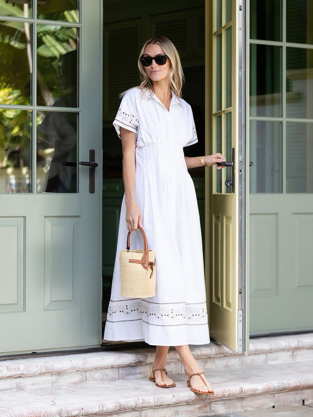 Julia Amory Embroidered Mustique Pintuck Maxi Dress Size L